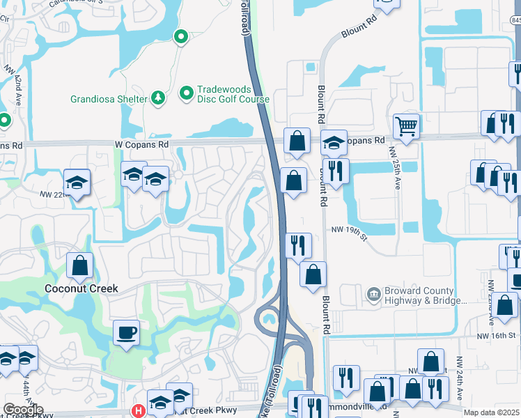 map of restaurants, bars, coffee shops, grocery stores, and more near 1702 Andros Isle in Coconut Creek