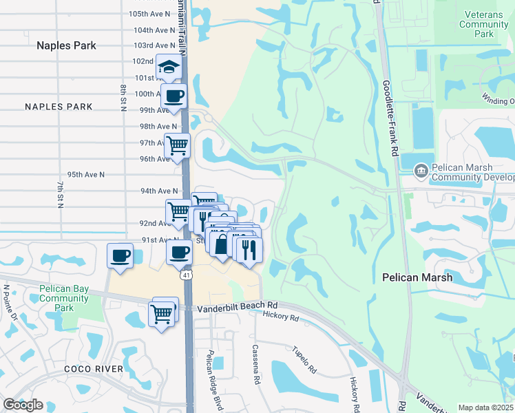 map of restaurants, bars, coffee shops, grocery stores, and more near 1054 Egrets Walk Circle in Naples