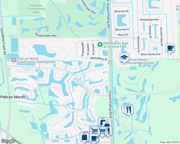 map of restaurants, bars, coffee shops, grocery stores, and more near 2150 Arielle Drive in Naples