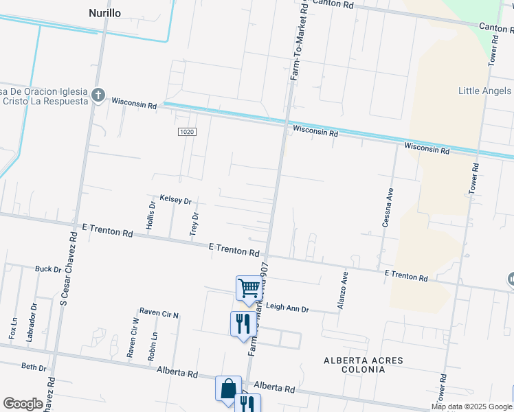 map of restaurants, bars, coffee shops, grocery stores, and more near 5206 Murillo Street in Edinburg