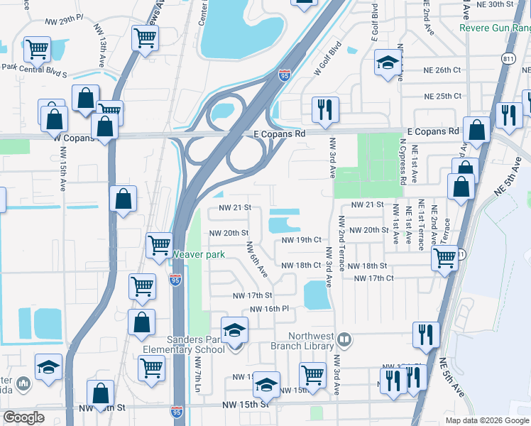 map of restaurants, bars, coffee shops, grocery stores, and more near 2050 Northwest 5th Terrace in Pompano Beach