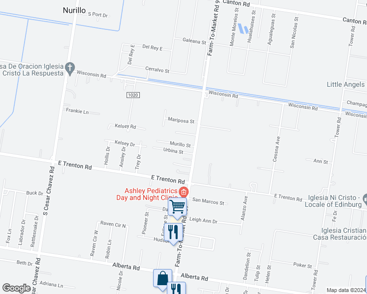 map of restaurants, bars, coffee shops, grocery stores, and more near 5206 Murillo Street in Edinburg