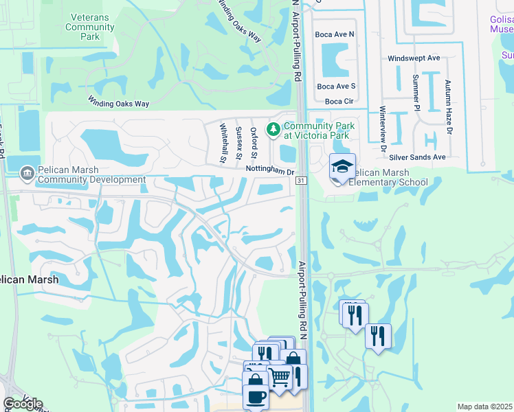 map of restaurants, bars, coffee shops, grocery stores, and more near 2150 Arielle Drive in Naples