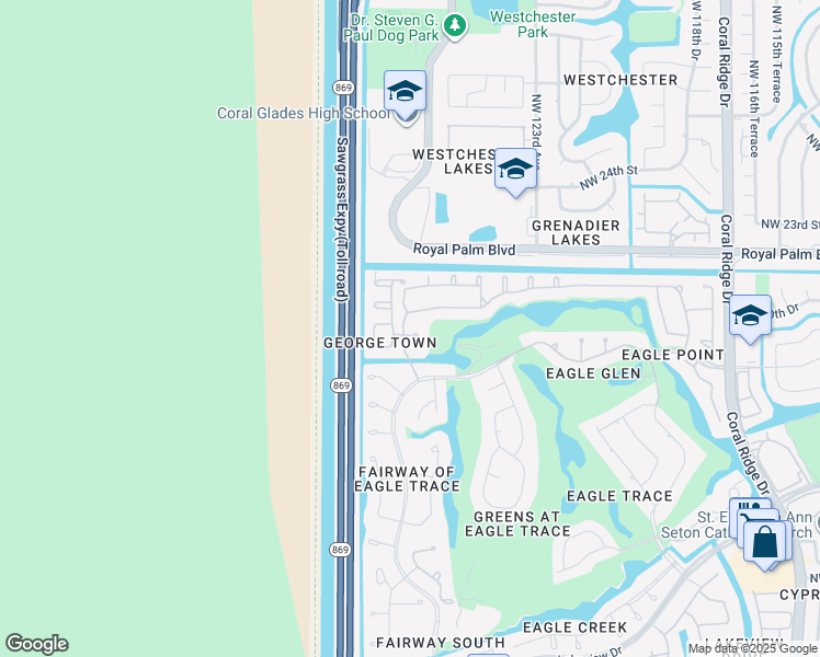 map of restaurants, bars, coffee shops, grocery stores, and more near 1975 Northwest 127th Terrace in Coral Springs