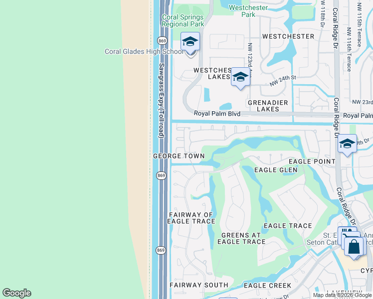 map of restaurants, bars, coffee shops, grocery stores, and more near 1975 Northwest 127th Terrace in Coral Springs
