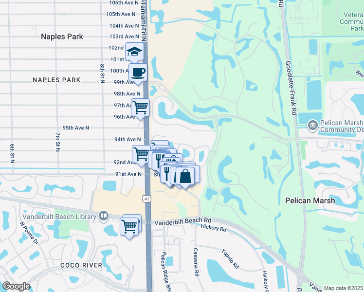 map of restaurants, bars, coffee shops, grocery stores, and more near 1190 Egrets Walk Circle in Naples