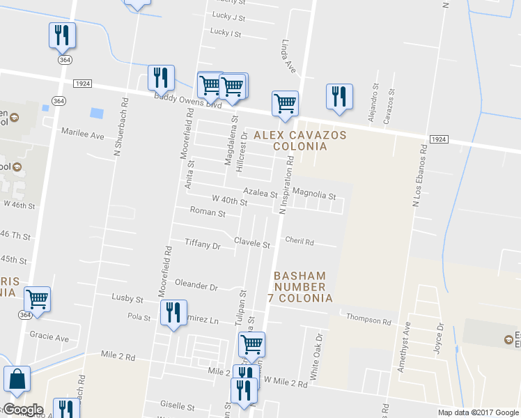 map of restaurants, bars, coffee shops, grocery stores, and more near 1907 West 40th Street in Mission