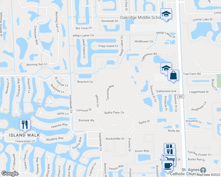 map of restaurants, bars, coffee shops, grocery stores, and more near 4535 Tamarind Way in Naples
