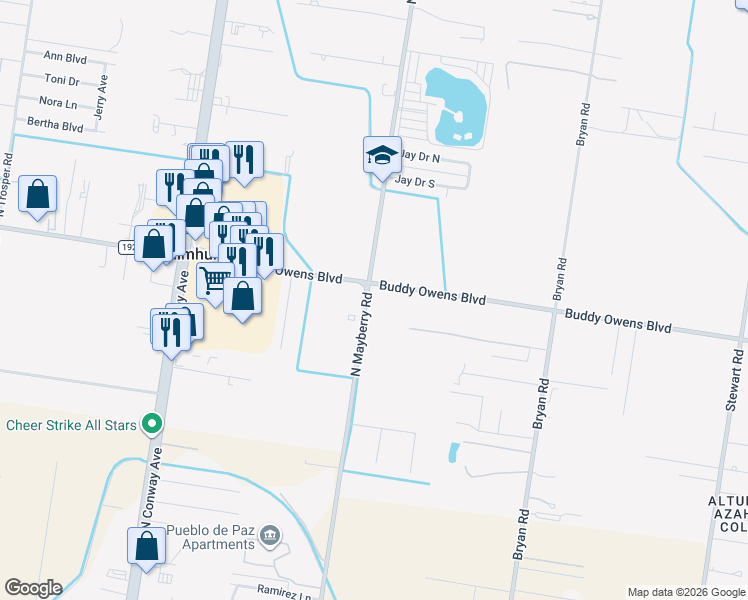 map of restaurants, bars, coffee shops, grocery stores, and more near 4204 North Mayberry Road in Palmhurst