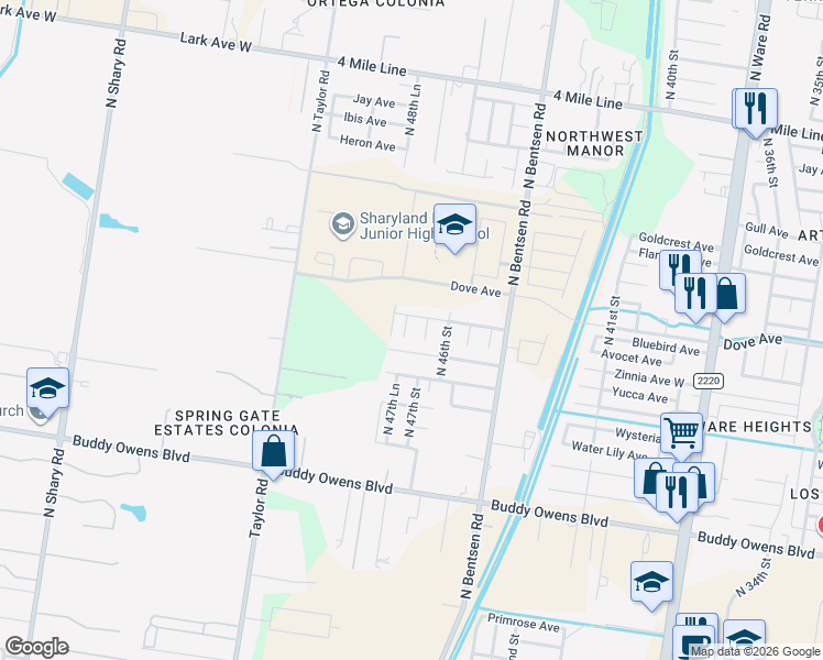 map of restaurants, bars, coffee shops, grocery stores, and more near 4700 Zinnia Avenue West in McAllen