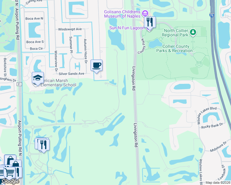 map of restaurants, bars, coffee shops, grocery stores, and more near 2843 Tiburon Boulevard East in Naples