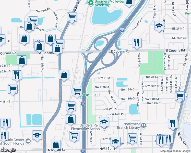 map of restaurants, bars, coffee shops, grocery stores, and more near 681 Northwest 20th Court in Pompano Beach