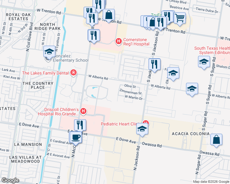 map of restaurants, bars, coffee shops, grocery stores, and more near in McAllen