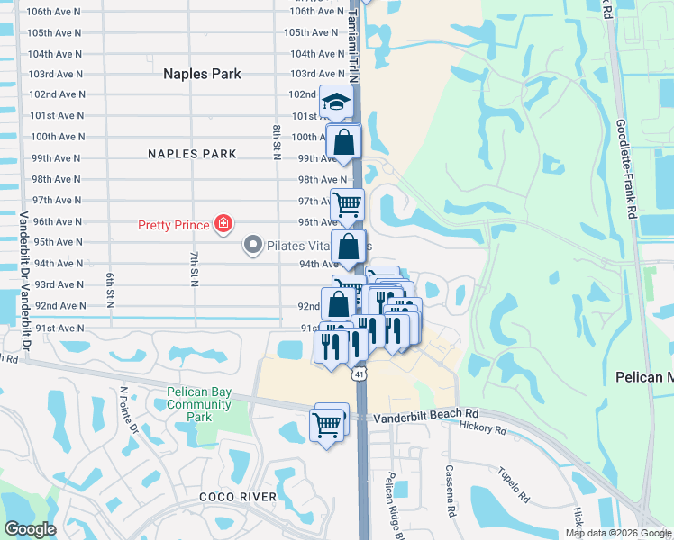map of restaurants, bars, coffee shops, grocery stores, and more near 862 95th Avenue North in Naples