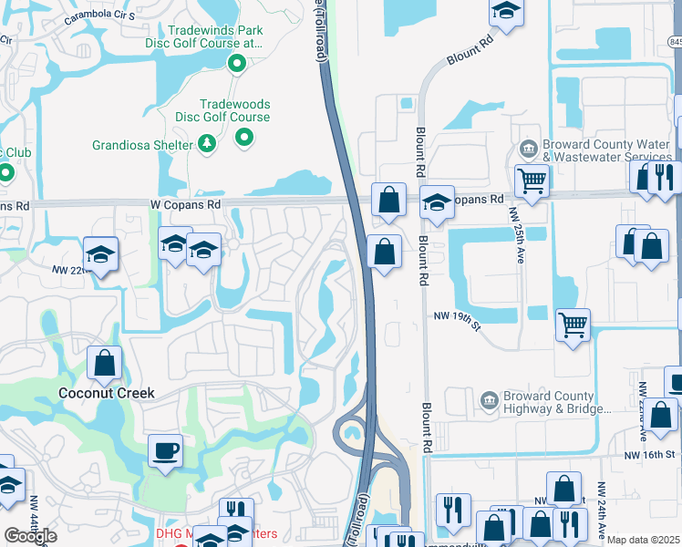 map of restaurants, bars, coffee shops, grocery stores, and more near 1801 Eleuthera Point in Coconut Creek