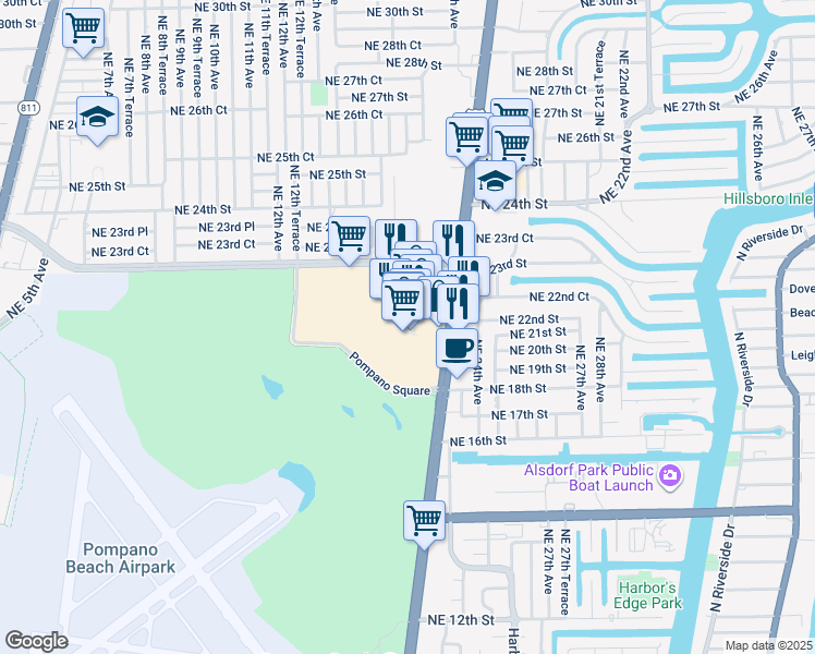 map of restaurants, bars, coffee shops, grocery stores, and more near 1400 Northeast 23rd Street in Pompano Beach