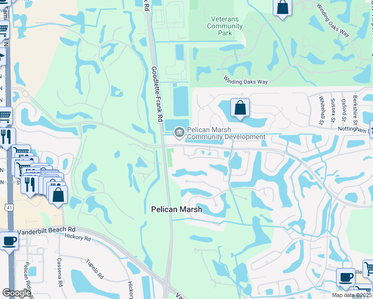 map of restaurants, bars, coffee shops, grocery stores, and more near 1569-1651 Pelican Marsh Boulevard in Naples