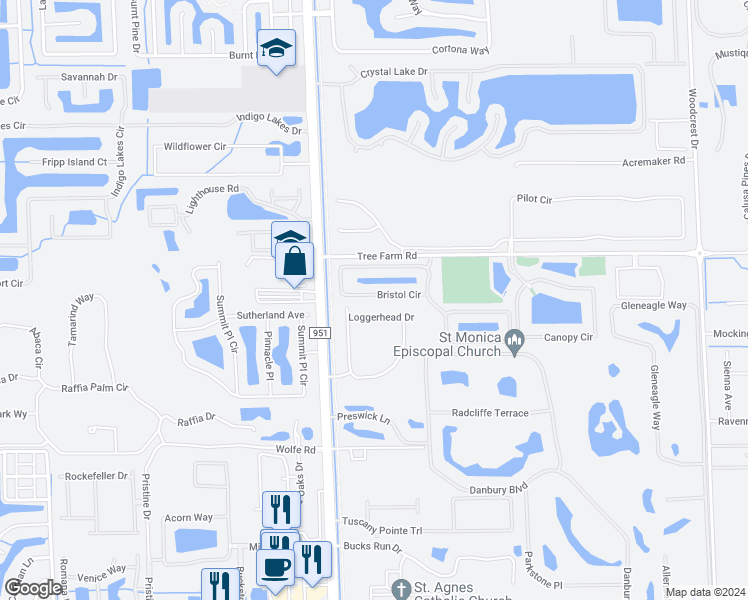 map of restaurants, bars, coffee shops, grocery stores, and more near 7388 Bristol Circle in Naples