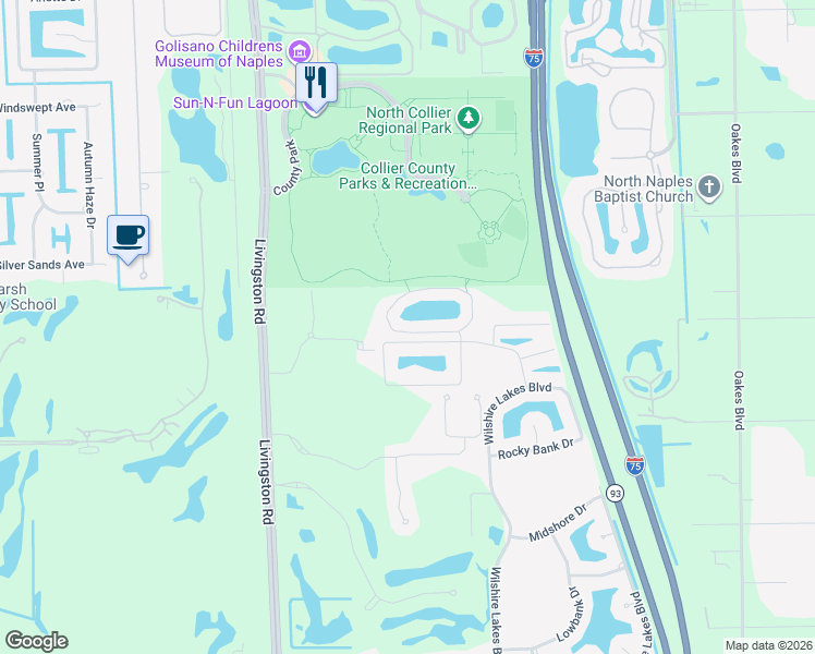 map of restaurants, bars, coffee shops, grocery stores, and more near 6280 Wilshire Pines Circle in Naples