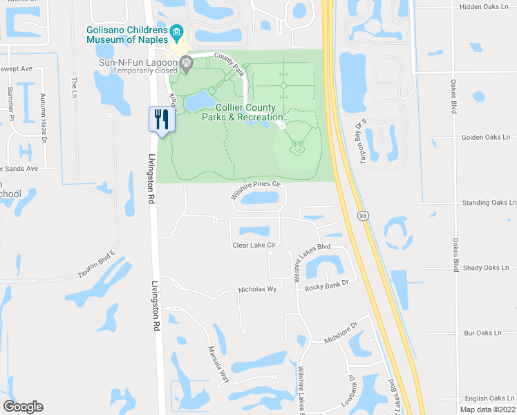 map of restaurants, bars, coffee shops, grocery stores, and more near 6325 Wilshire Pines Circle in Naples