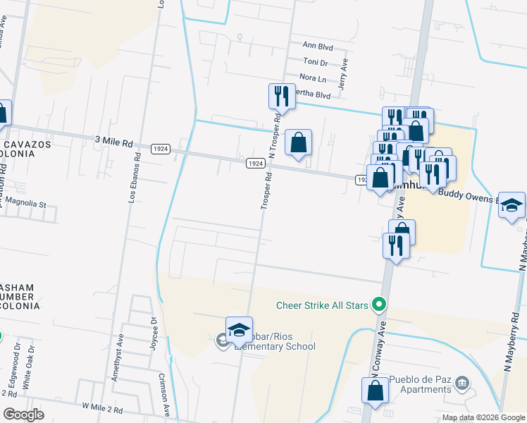 map of restaurants, bars, coffee shops, grocery stores, and more near 3500-3508 Trosper Road in Palmhurst
