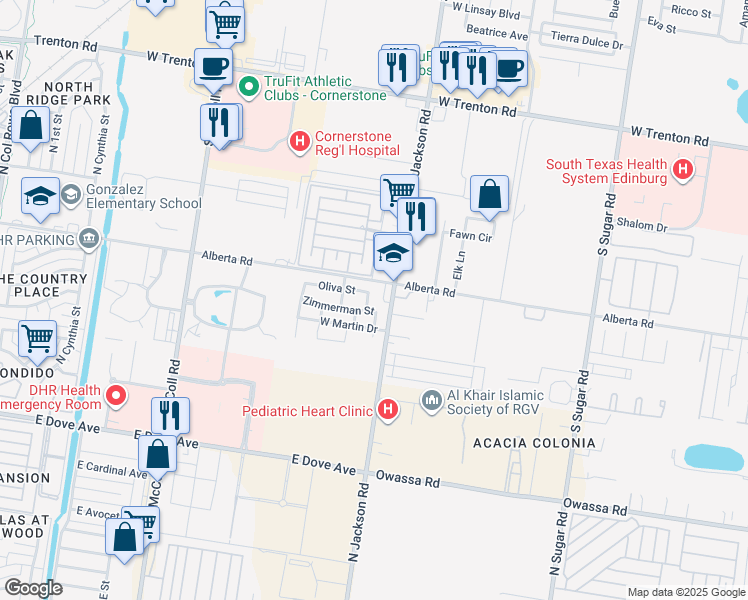 map of restaurants, bars, coffee shops, grocery stores, and more near 5107 South Jackson Road in Edinburg