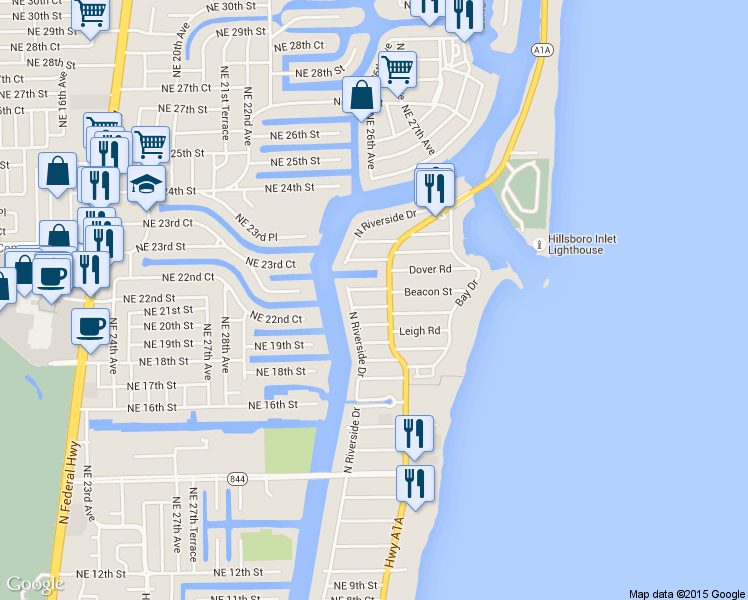 map of restaurants, bars, coffee shops, grocery stores, and more near 3207 Beacon Street in Pompano Beach