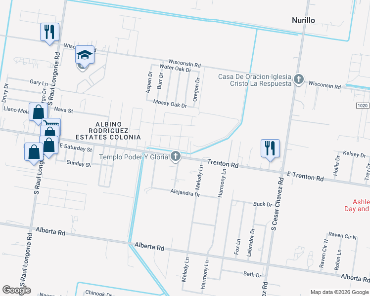 map of restaurants, bars, coffee shops, grocery stores, and more near 4302 Concepcion Lane in Edinburg