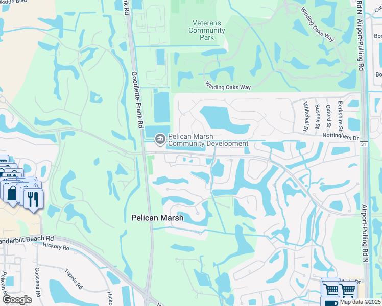 map of restaurants, bars, coffee shops, grocery stores, and more near 1651 Pelican Marsh Blvd in Naples