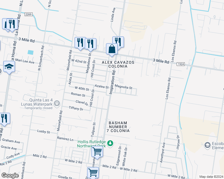 map of restaurants, bars, coffee shops, grocery stores, and more near 4008 North Inspiration Road in Mission