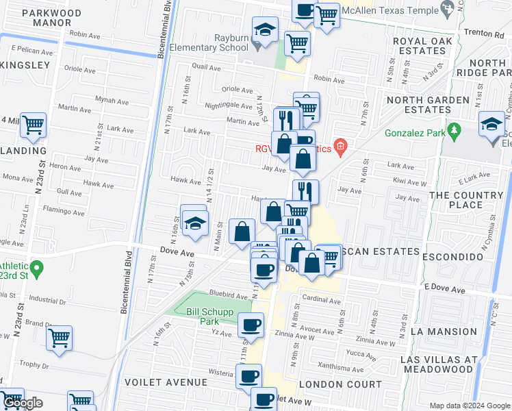 map of restaurants, bars, coffee shops, grocery stores, and more near 5908 North 12th Street in McAllen