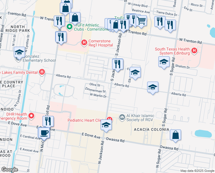 map of restaurants, bars, coffee shops, grocery stores, and more near 5107 South Jackson Road in Edinburg