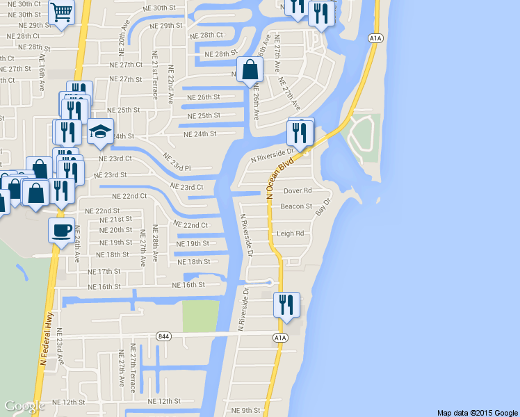 map of restaurants, bars, coffee shops, grocery stores, and more near 3207 Beacon Street in Pompano Beach