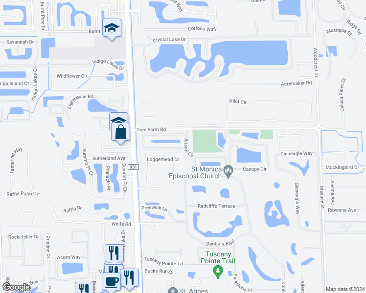 map of restaurants, bars, coffee shops, grocery stores, and more near 7661 Bristol Circle in Naples