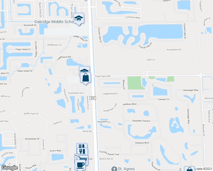 map of restaurants, bars, coffee shops, grocery stores, and more near 7401 Bristol Circle in Naples