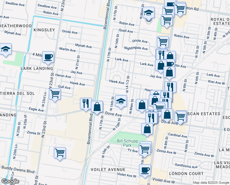 map of restaurants, bars, coffee shops, grocery stores, and more near 1516 Flamingo Avenue in McAllen