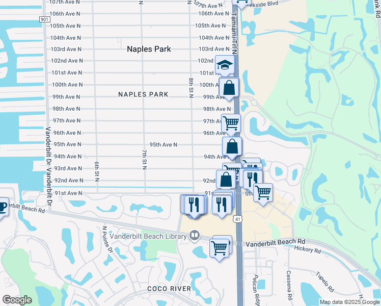 map of restaurants, bars, coffee shops, grocery stores, and more near 794 95th Avenue North in Naples