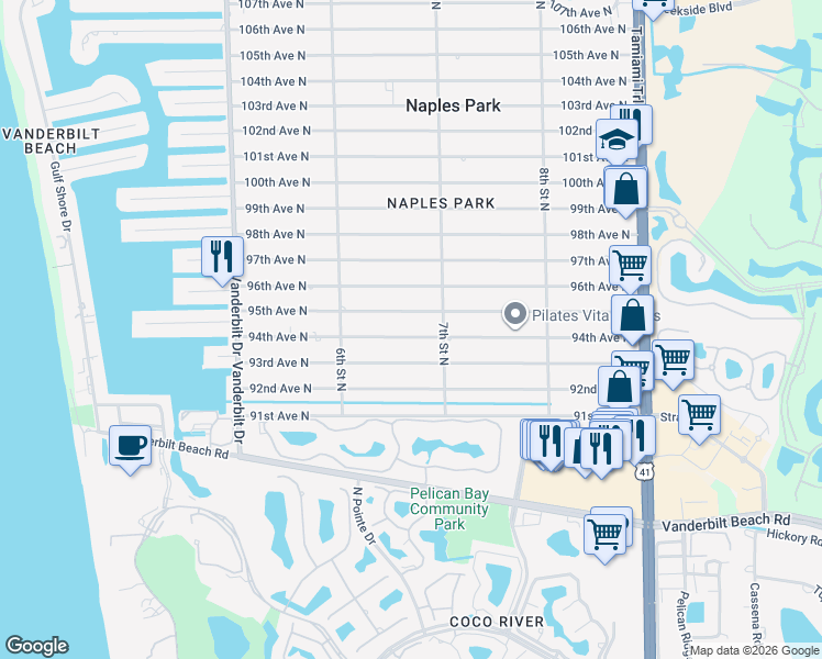 map of restaurants, bars, coffee shops, grocery stores, and more near 682 95th Avenue North in Naples