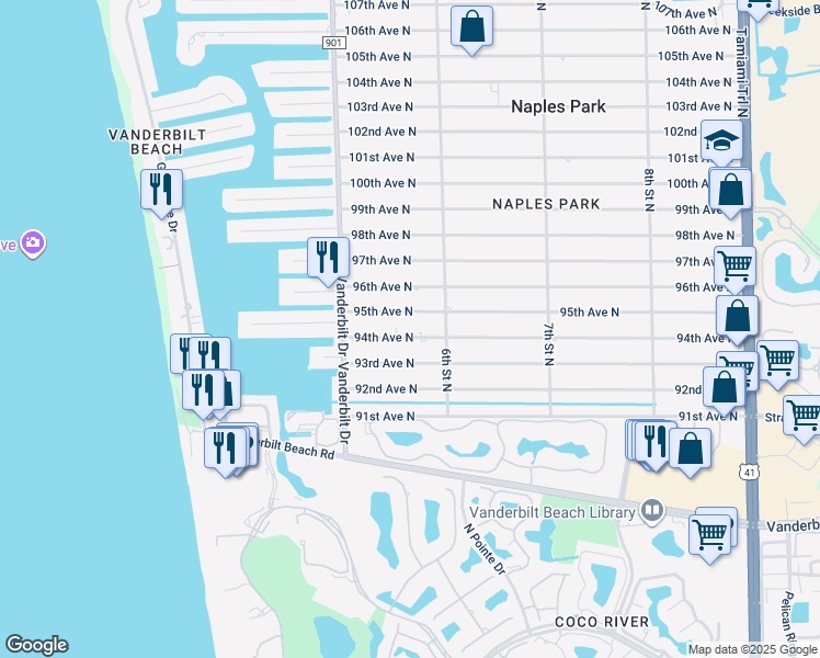 map of restaurants, bars, coffee shops, grocery stores, and more near 561 94th Avenue North in Naples