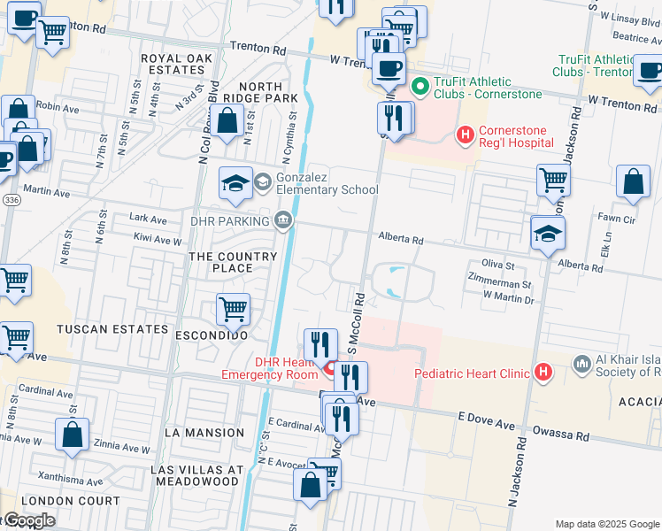 map of restaurants, bars, coffee shops, grocery stores, and more near 3701 Center Pointe Drive in McAllen