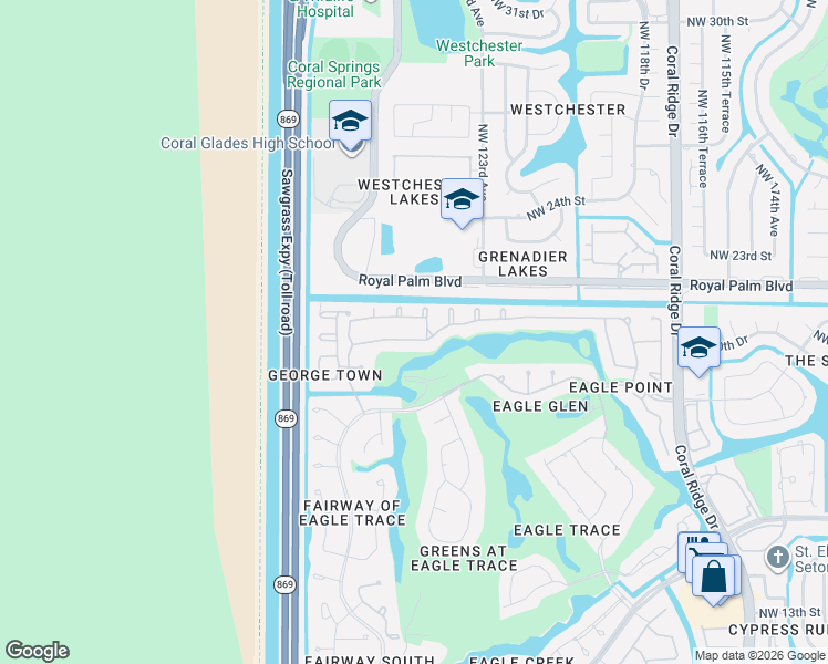 map of restaurants, bars, coffee shops, grocery stores, and more near 12477 Classic Drive in Coral Springs