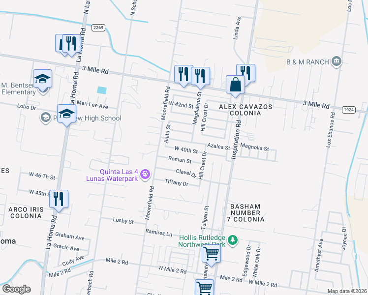 map of restaurants, bars, coffee shops, grocery stores, and more near 2018 West 40th Street in Mission