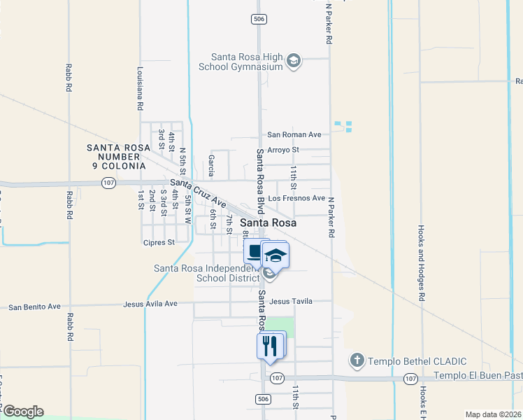 map of restaurants, bars, coffee shops, grocery stores, and more near Farm to Market 506 in Santa Rosa