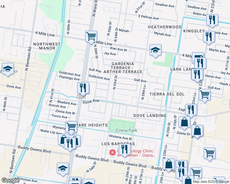 map of restaurants, bars, coffee shops, grocery stores, and more near 3212 Falcon Avenue in McAllen