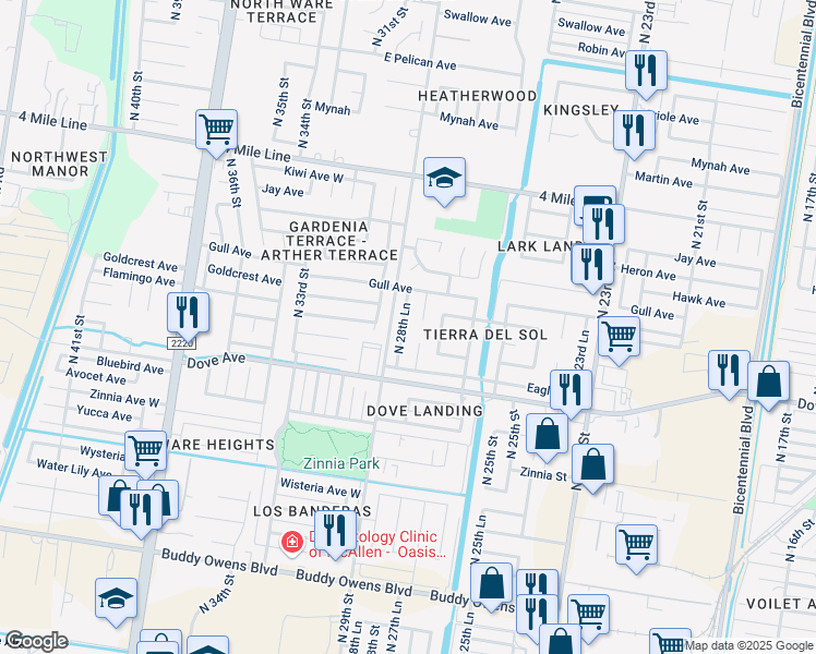 map of restaurants, bars, coffee shops, grocery stores, and more near 5816 North 28th Lane in McAllen