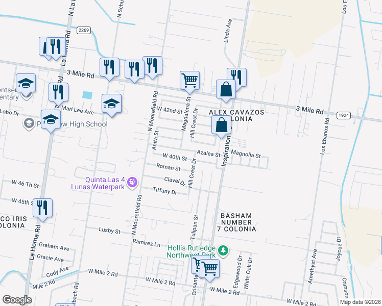 map of restaurants, bars, coffee shops, grocery stores, and more near 2003 Azalea Street in Mission