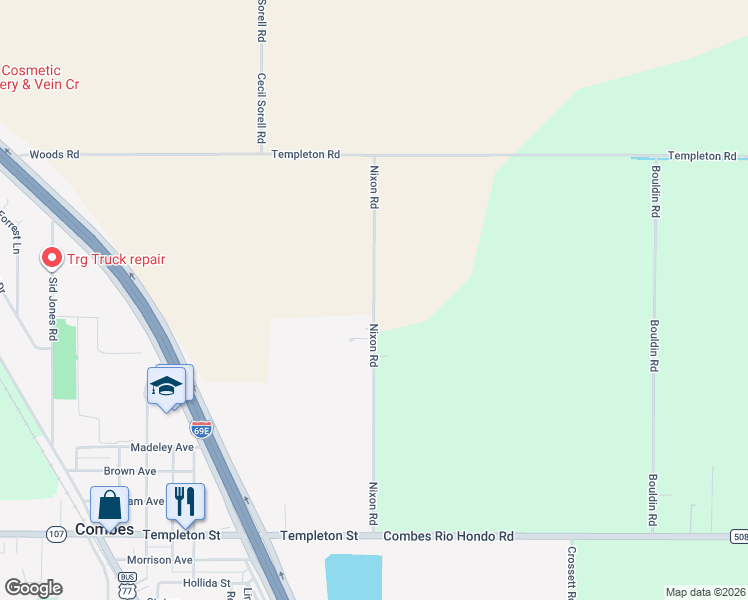 map of restaurants, bars, coffee shops, grocery stores, and more near 20717 Nixon Road in Harlingen