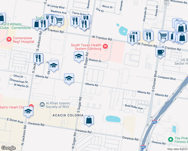 map of restaurants, bars, coffee shops, grocery stores, and more near 4902 August Drive in Edinburg