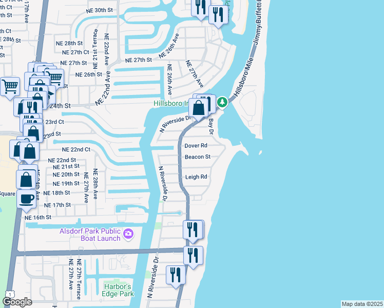 map of restaurants, bars, coffee shops, grocery stores, and more near 3403 Beacon Street in Pompano Beach