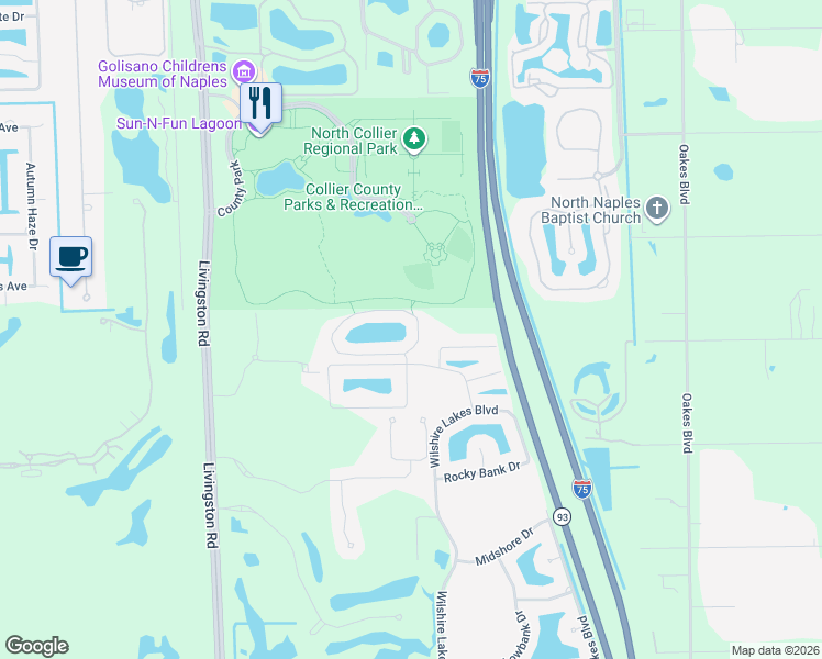 map of restaurants, bars, coffee shops, grocery stores, and more near 6220 Wilshire Pines Circle in Naples